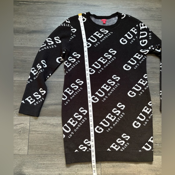 GUESS Womens Long Sleeve Black Logo Print Knit Sweater Dress Size Small - Picture 6 of 8